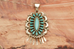 3 1/2" long Genuine Sleeping Beauty Turquoise Sterling Silver Zuni Indian Pendant
